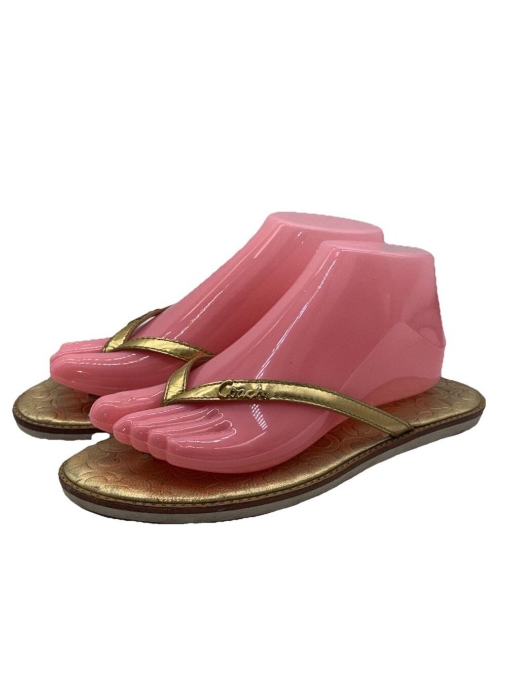 Coach Flip Flop Thong Sandals Women’s Size 8B Gold Signature Monogram Print